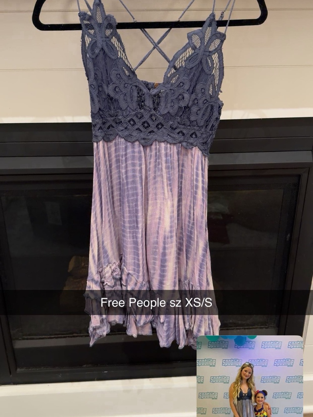 Free People Lavender Tie-Dye Mini Dress with Navy Lace Bodice